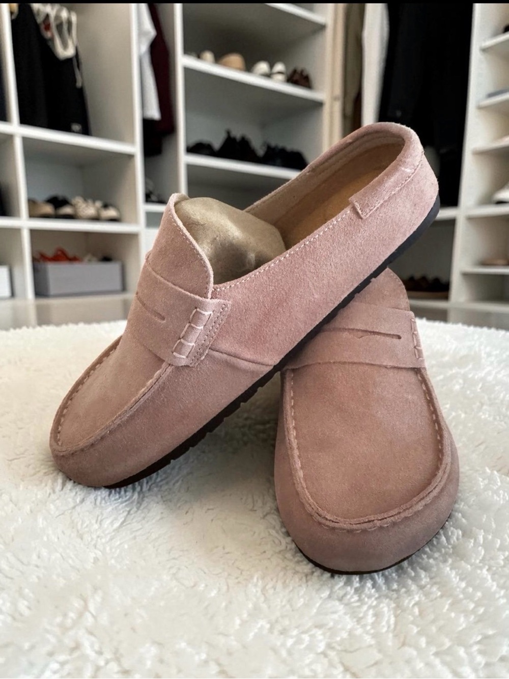 Women’s Suede Penny Loafers in Dusty Pink